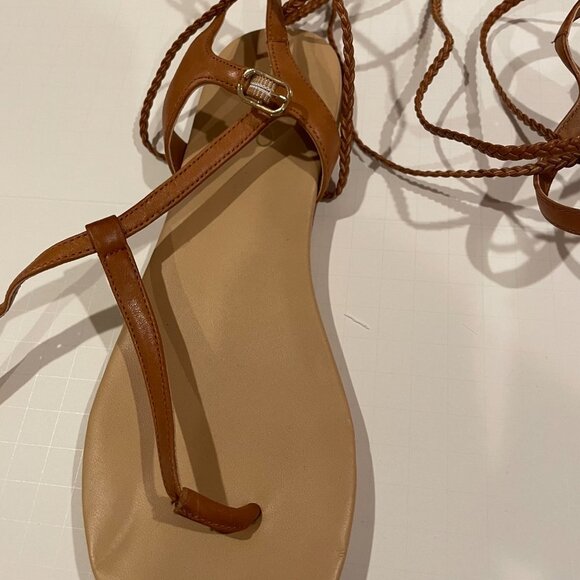 ALDO Brown Ankle Wrap Braided Sandal Gladiator Style Size  8.5 - Picture 2 of 7
